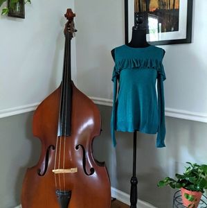 a new day - cold-shoulder knit sweater w/ruffle